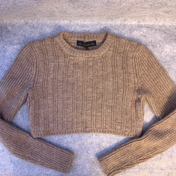 House Of Harlow 1960 Sloane Cropped Cable Sweater In Tan Size Small - Picture 2 of 7